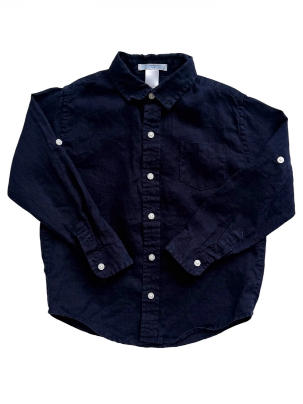 Janie and Jack Navy Linen Button Up Shirt Size 5